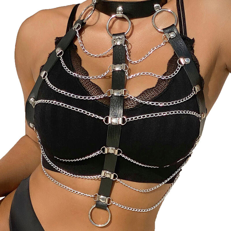 ARNÉS DE PECHO SUBBLIME - CADENAS CUERO NEGRO TALLA ÚNICA