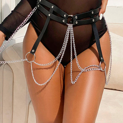 CINTURON DE CADENAS SUBBLIME - ANILLAS CUERO NEGRO TALLA ÚNICA