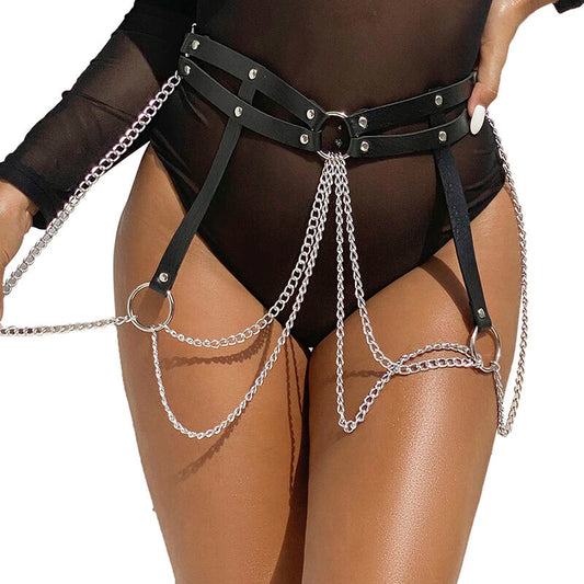 CINTURON DE CADENAS SUBBLIME - ANILLAS CUERO NEGRO TALLA ÚNICA
