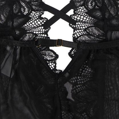 TEDDY  SUBBLIME - CUELLO HALTER ESPALDA DESCUBIERTA ENCAJE NEGRO S/M