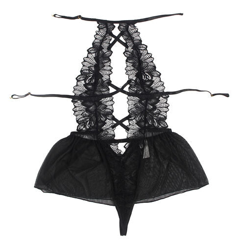 TEDDY  SUBBLIME - CUELLO HALTER ESPALDA DESCUBIERTA ENCAJE NEGRO S/M