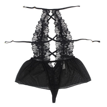 TEDDY  SUBBLIME - CUELLO HALTER ESPALDA DESCUBIERTA ENCAJE NEGRO S/M