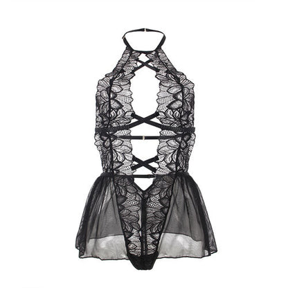 TEDDY  SUBBLIME - CUELLO HALTER ESPALDA DESCUBIERTA ENCAJE NEGRO S/M