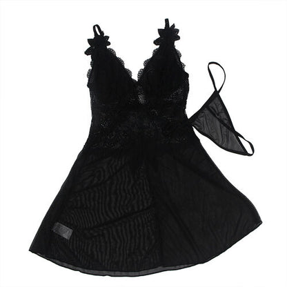 BABYDOLL SUBBLIME - TELA DE TUL DETALLE ENCAJE Y FLOR NEGRO S/M
