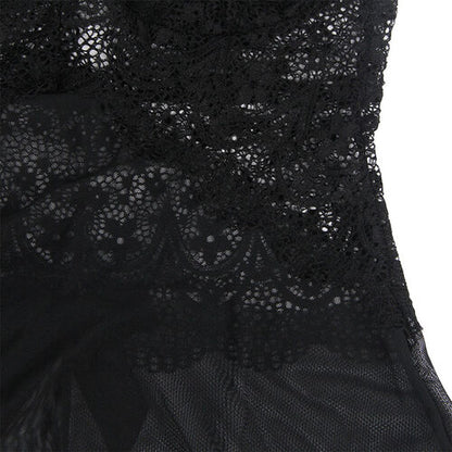 BABYDOLL SUBBLIME - TELA DE TUL DETALLE ENCAJE Y FLOR NEGRO S/M