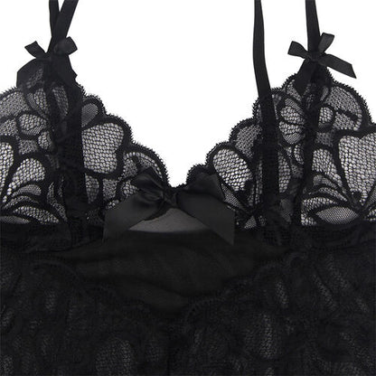 BABYDOLL SUBBLIME - CON TIRANTES AJUSTABLES Y ESTAMPADO FLORAL DE ENCAJE TRANSPARENTE NEGRO S/M