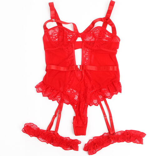 TEDDY SUBBLIME - CON LIGA DETALLE ENCAJE Y TIRAS ROJO S/M