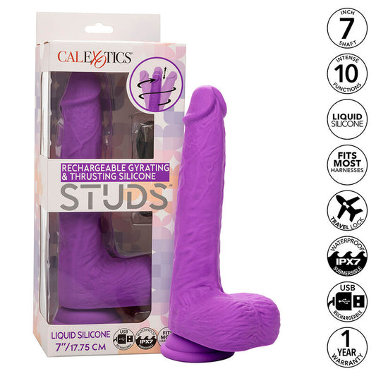 VIBRADOR REALISTICO 17,5 X 4,5 CM  CALEXOTICS - STUDS  RECARGABLE Y GIRATORIO 10 VIBRACIONES VIOLETA