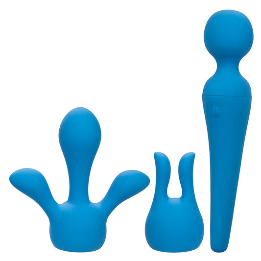 COUTURE KIT VIBRADOR MASAJEADOR WAND CON PUNTAS INTERCAMBIABLES 10 VIBRACIONES AZUL