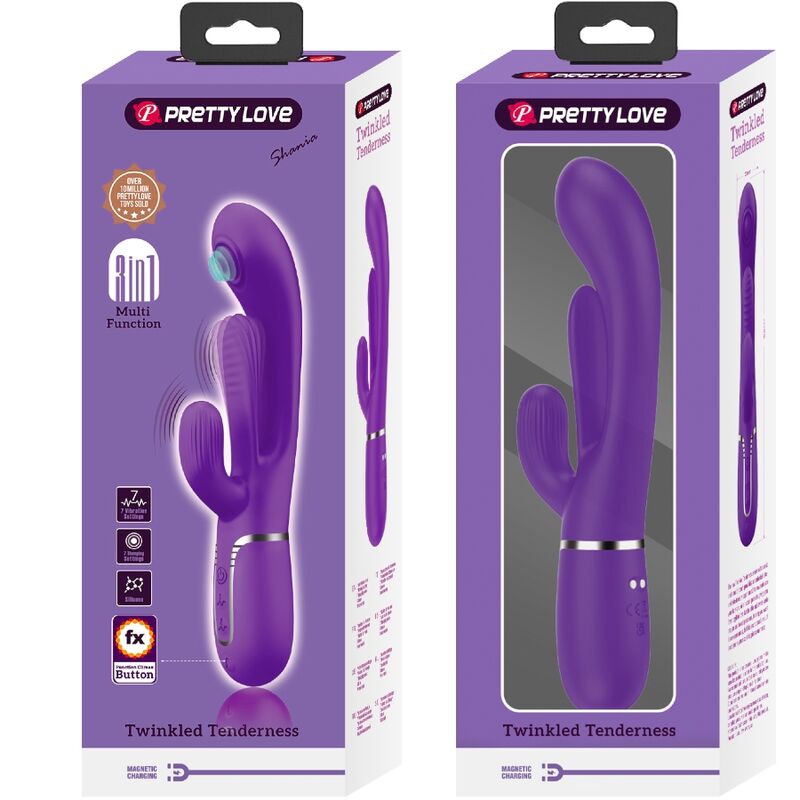 SHANIA TRIPLE VIBRADOR RABBIT MULTIFUNCIÓN MORADO RECARGABLE USB