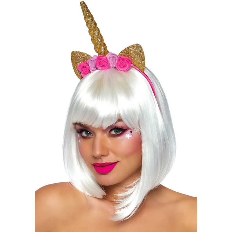 DIADEMA DE UNICORNIO LEG AVENUE -  CON FLORES DORADO