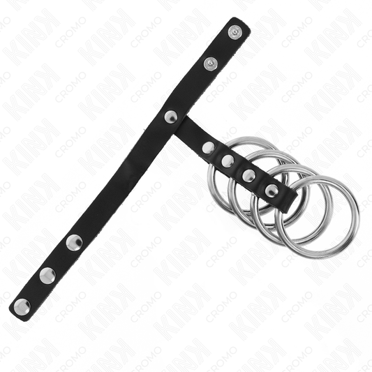 KINK - 4 ANILLOS PENE METAL 3.8 CM CONECTADOS CON CORREA DE CUERO 22 X 1.5 CM Y CIERRE A PRESIÓN