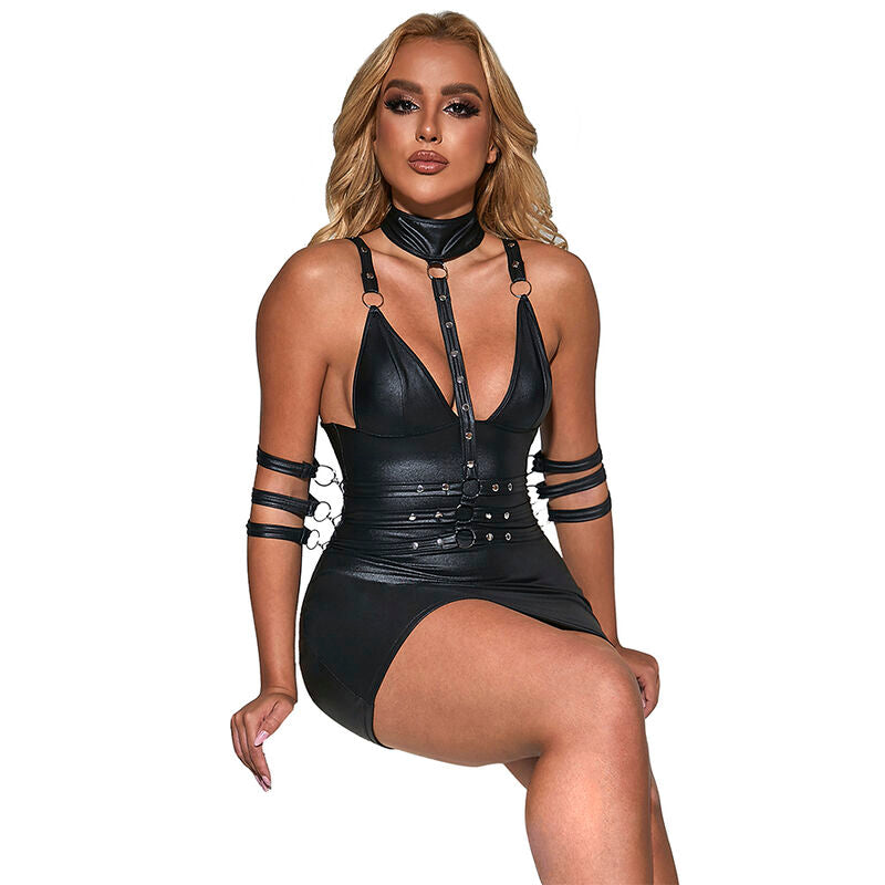 VESTIDO BONDAGE SUBBLIME - 954406 DE CUERO NEGRO S/M