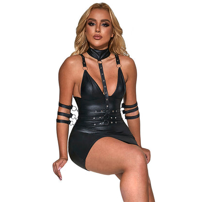 VESTIDO BONDAGE SUBBLIME - 954406 DE CUERO NEGRO S/M