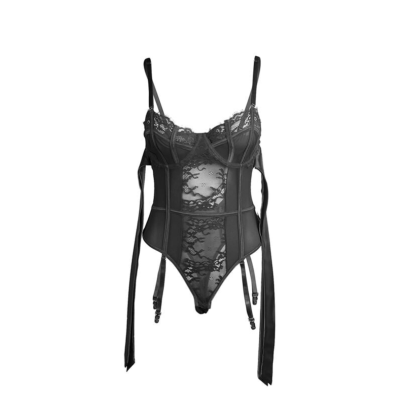 BODY SUBBLIME - 955496 DE ENCAJE CON LAZOS Y LIGAS NEGRO S/M