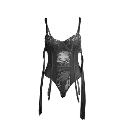 BODY SUBBLIME - 955496 DE ENCAJE CON LAZOS Y LIGAS NEGRO S/M