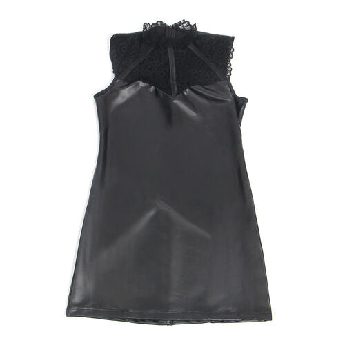 VESTIDO DE CUERO CON CUELLO DE ENCAJE NEGRO S/M SUBBLIME - 957544