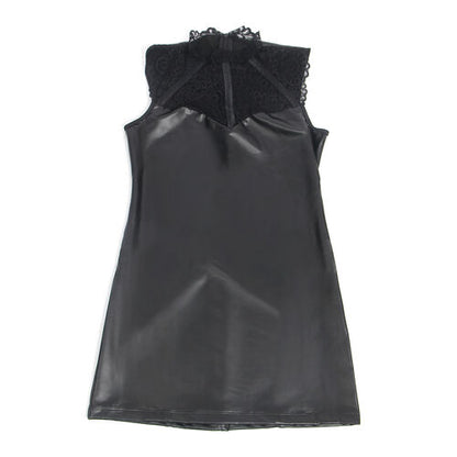 VESTIDO DE CUERO CON CUELLO DE ENCAJE NEGRO S/M SUBBLIME - 957544