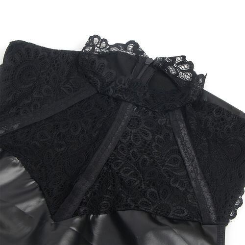 VESTIDO DE CUERO CON CUELLO DE ENCAJE NEGRO S/M SUBBLIME - 957544