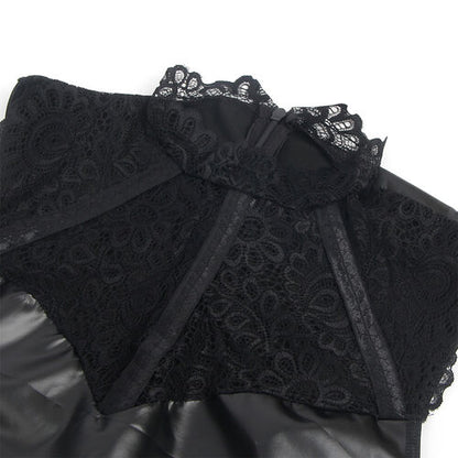 VESTIDO DE CUERO CON CUELLO DE ENCAJE NEGRO S/M SUBBLIME - 957544