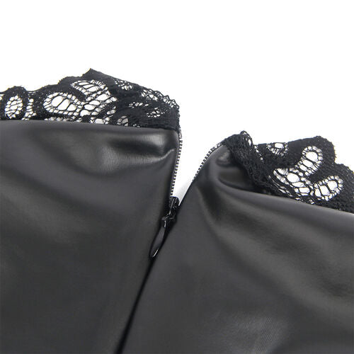 VESTIDO DE CUERO CON CUELLO DE ENCAJE NEGRO S/M SUBBLIME - 957544