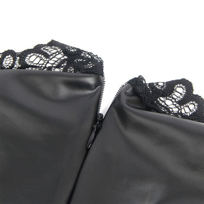 VESTIDO DE CUERO CON CUELLO DE ENCAJE NEGRO S/M SUBBLIME - 957544