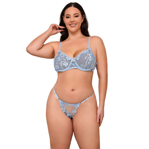 SUBBLIME - 957629 CONJUNTO SUJETADOR Y PANTIES CON BORDADOS DE FLORES CELESTE S/M