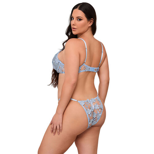 SUBBLIME - 957629 CONJUNTO SUJETADOR Y PANTIES CON BORDADOS DE FLORES CELESTE S/M