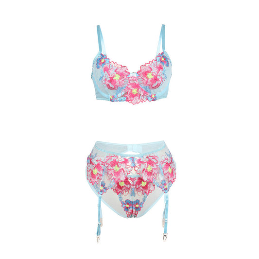 SUBBLIME - 957643 CONJUNTO SUJETADOR Y LIGUERO CON BORDADOS DE FLORES ROSAS S/M