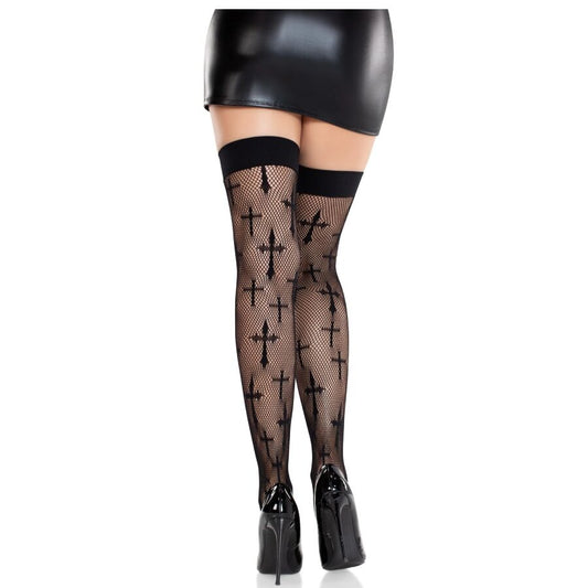 LEG AVENUE - MEDIAS WORSHIP ME DE ENCAJE NEGRO