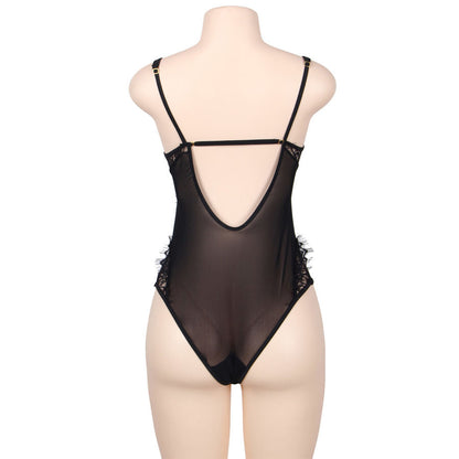 TEDDY SUBBLIME - ENCAJE FLORAL Y CON FLECOS NEGRO TALLA GRANDE