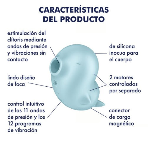 SASSY SEAL ESTIMULADOR Y VIBRADOR ONDAS DE PRESIÓN SATISFYER AZUL