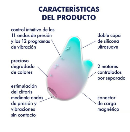 MERMAID VIBES ESTIMULADOR Y VIBRADOR ONDAS DE PRESIÓN SATISFYER MENTA Y ROSA