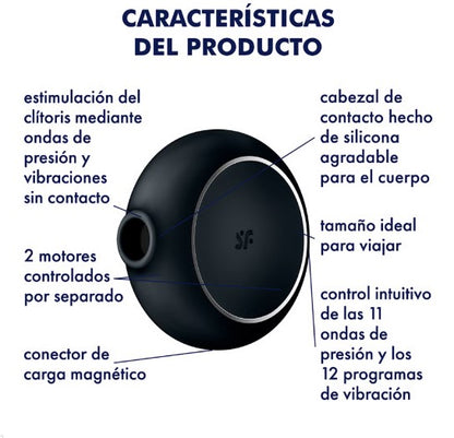 PRO TO GO 3 DOBLE NEGRO ESTIMULADOR Y VIBRADOR ONDAS DE PRESIÓN SATISFYER