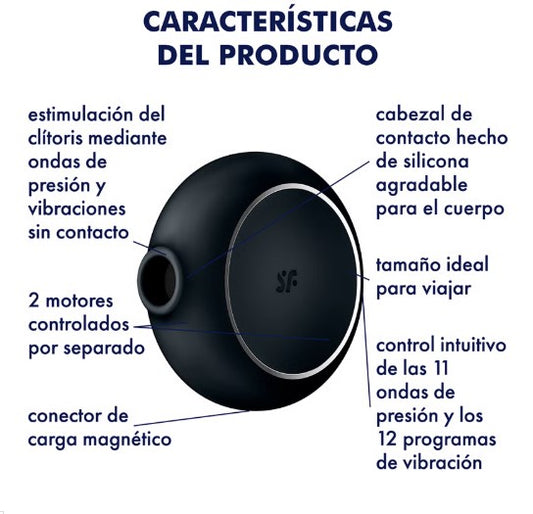 PRO TO GO 3 DOBLE NEGRO ESTIMULADOR Y VIBRADOR ONDAS DE PRESIÓN SATISFYER