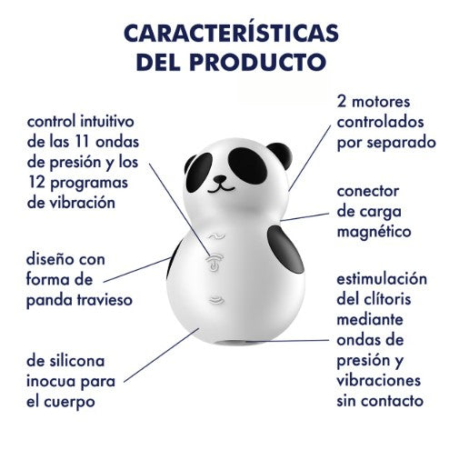 POCKET PANDA ESTIMULADOR Y VIBRADOR ONDAS DE PRESIÓN SATISFYER BLANCO Y NEGRO