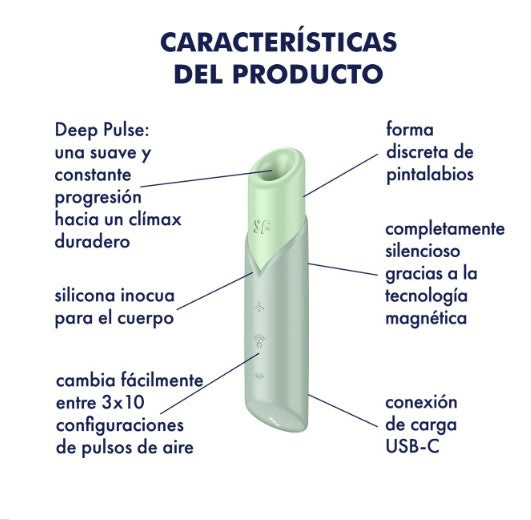 ESTIMULADOR ONDAS DE PRESIÓN DISCRETO SATISFYER - NAUGHTY KISS VERDE AGUA